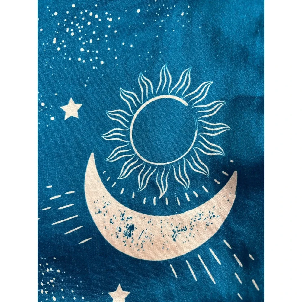 Celestial Sun Moon Star Teal Satin Pillowcase (2) Whimsigoth Standard 20x30